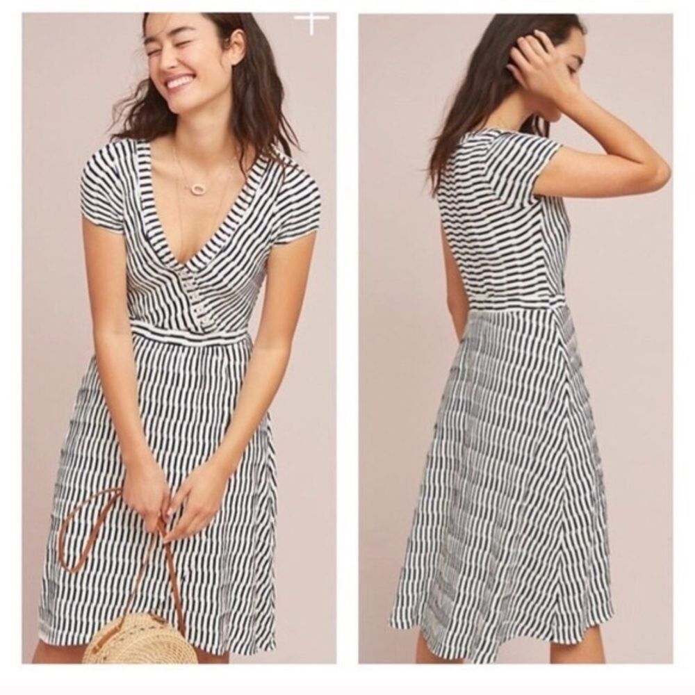 Anthropologie Maeve Striped Faux Wrap Midi-Dress size Medium